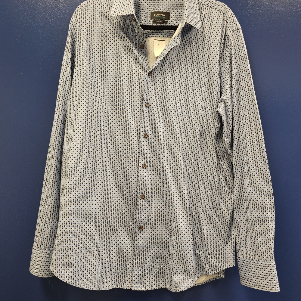 Bugatchi Blue Micro-Pattern Long-Sleeve Shirt OoohCotton